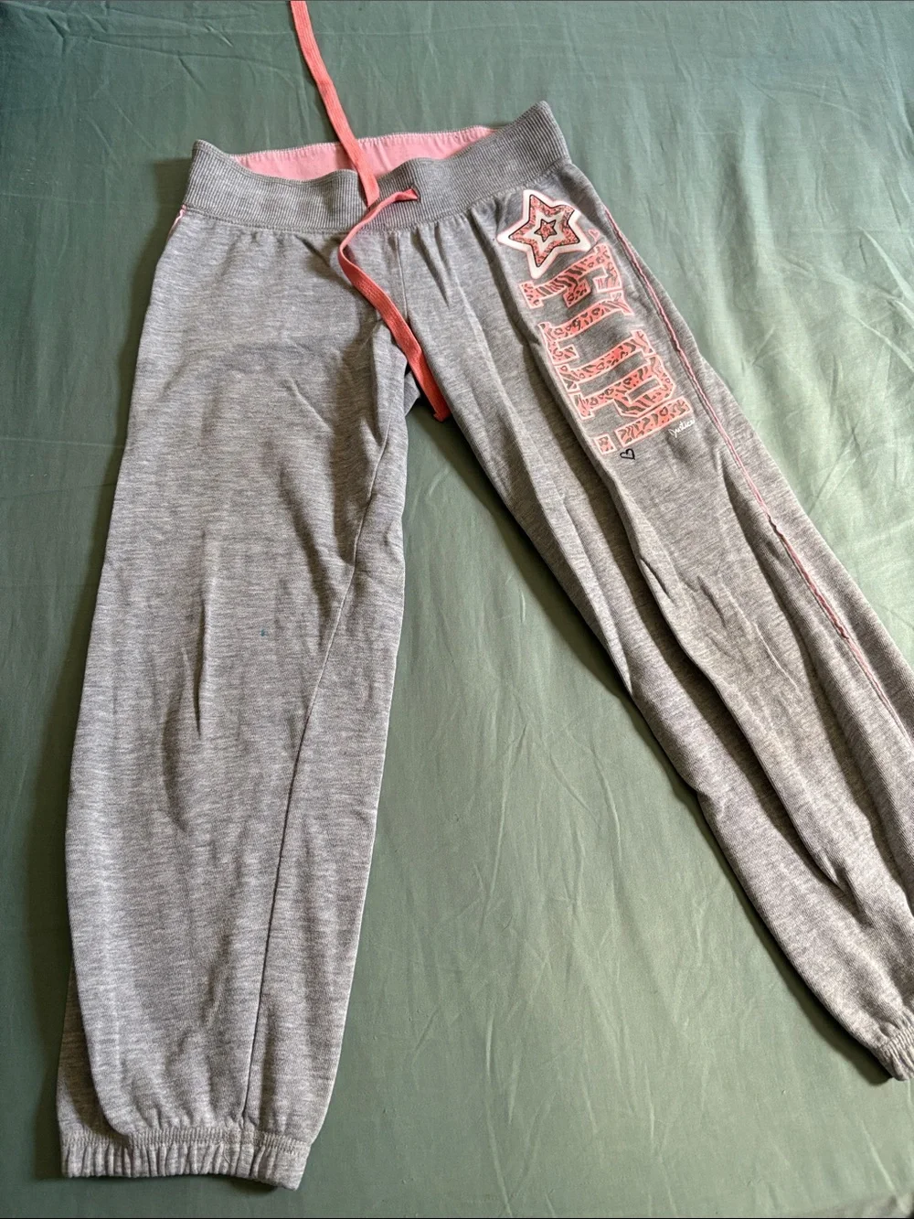 Justice Gray Sweatpants with Pink Trim and Side Logo